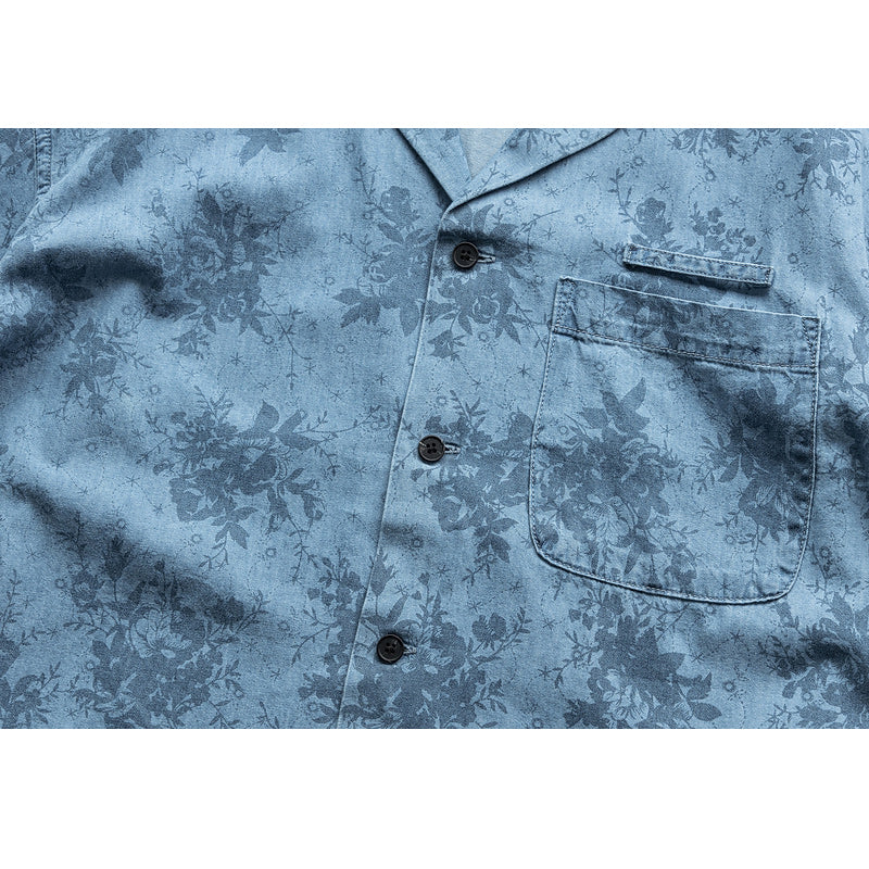 Denim blue all-over print short-sleeved shirt