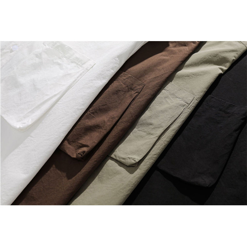 Solid color pocket work short sleeve shirt in four colors