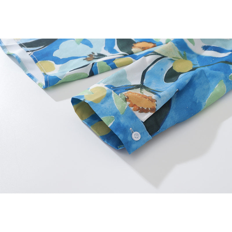 Long Sleeve Vacation Painting Print Shirt