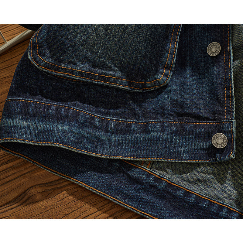 Corduroy-trimmed washed denim jacket