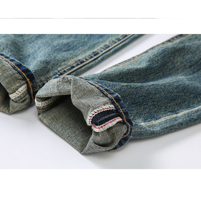 13.5 oz 100% cotton washed old straight jeans