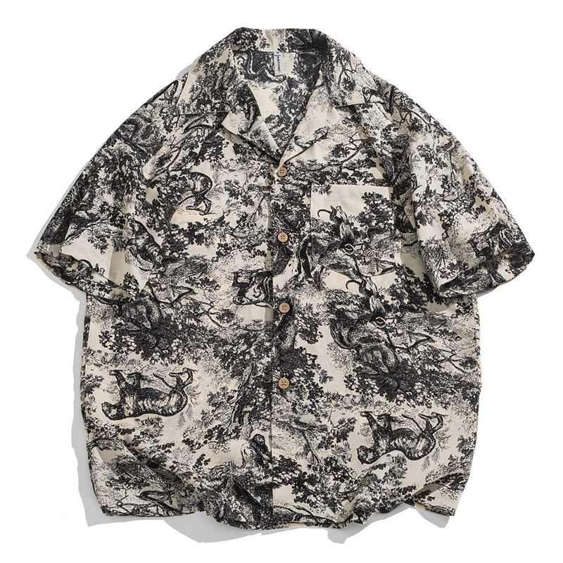 Sumi-e natural print short-sleeved shirt