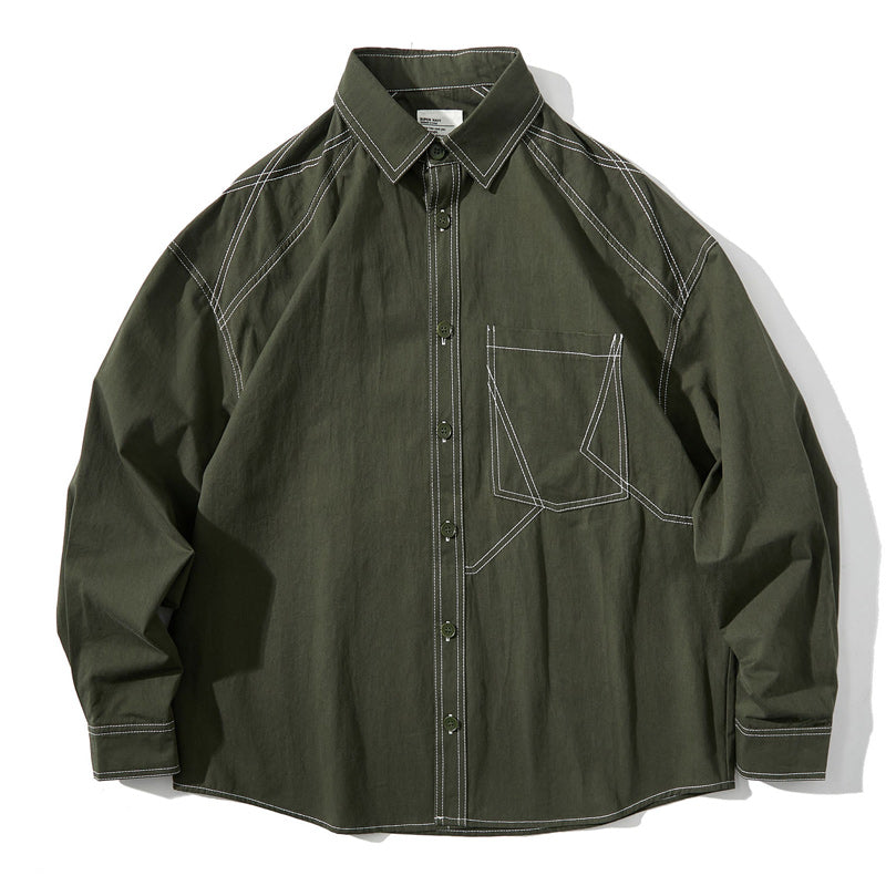 Fashion loose pocket long sleeve shirt