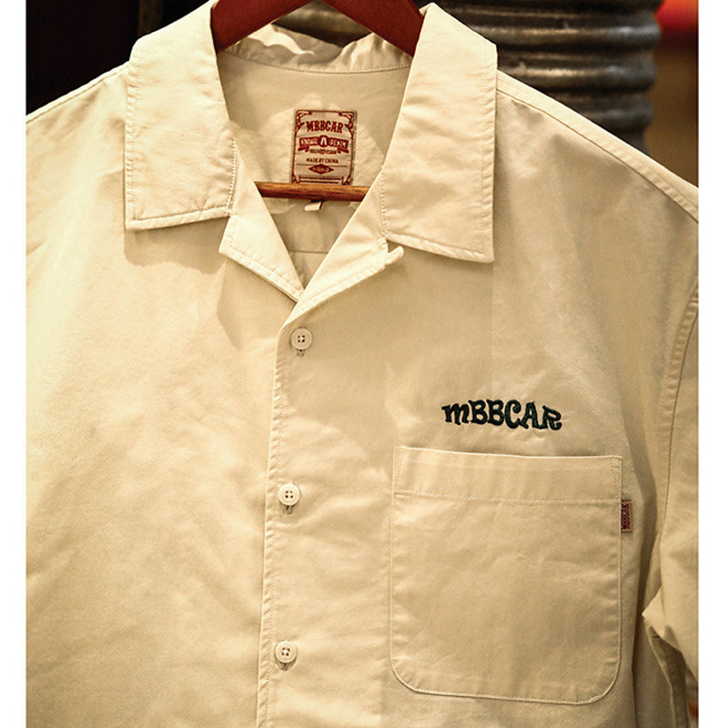 Retro Embroidered Bowling Short Sleeve Cuban Shirt