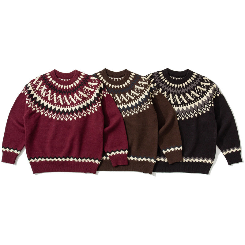 Ethnic Round Neck Knitted Fashion Sweater