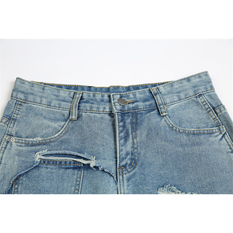 Distressed straight-leg jeans