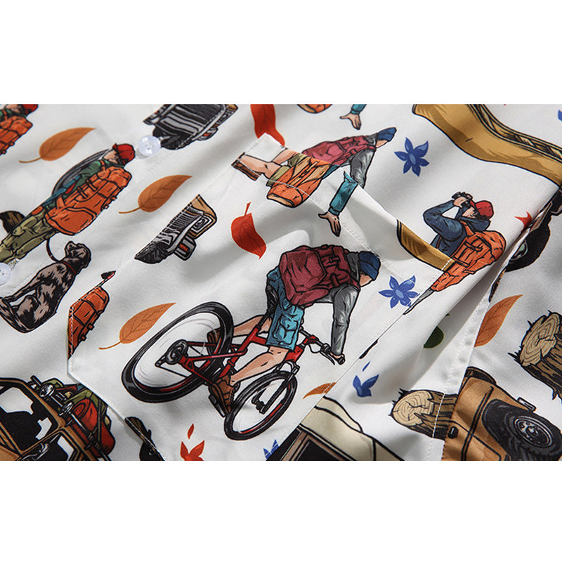 "Traveler" Print Aloha Shirt