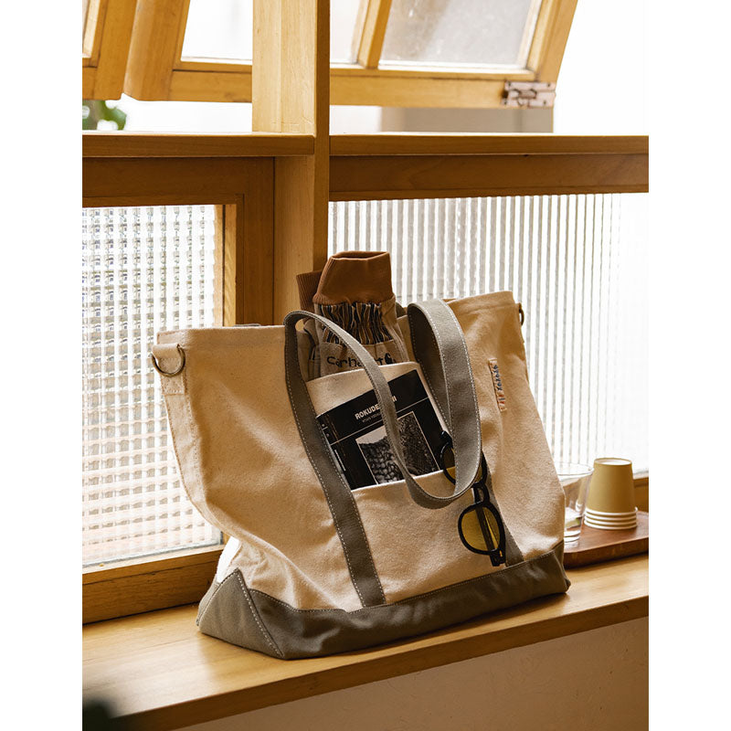 口元ハトメ紐付き 手さげ&ショルダー2wayキャンバスバッグ