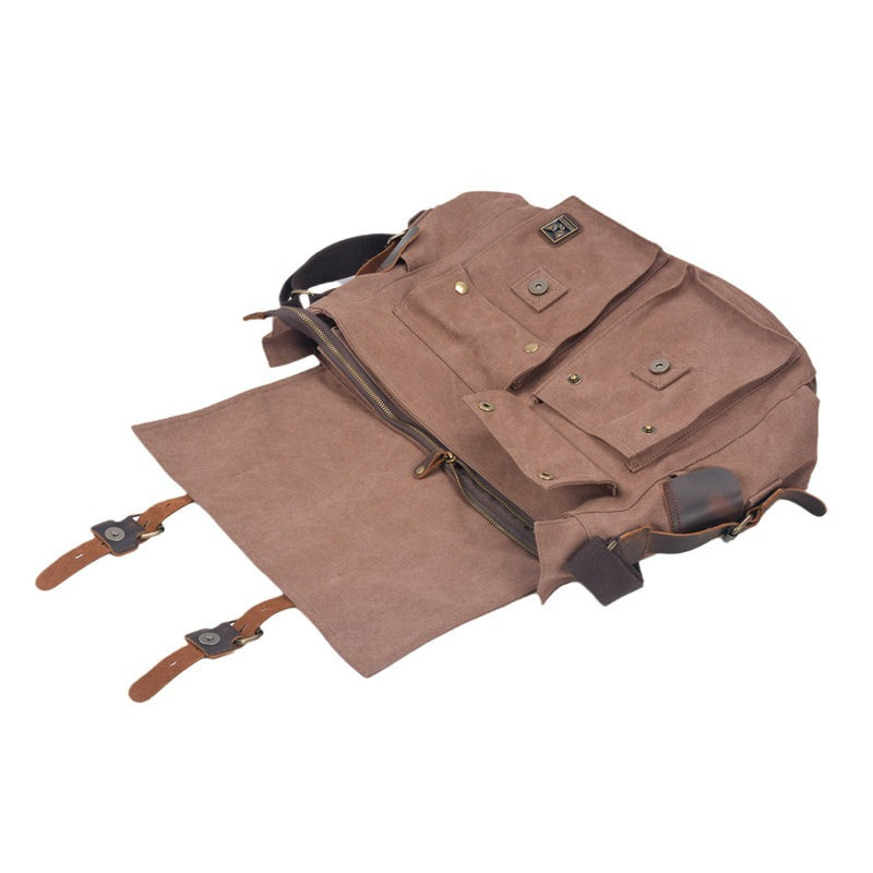 Large capacity canvas and genuine leather messenger bag in five colors
