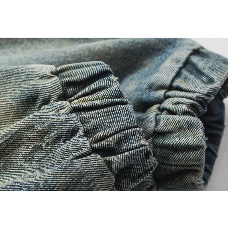 Stand collar washed denim embroidered jacket