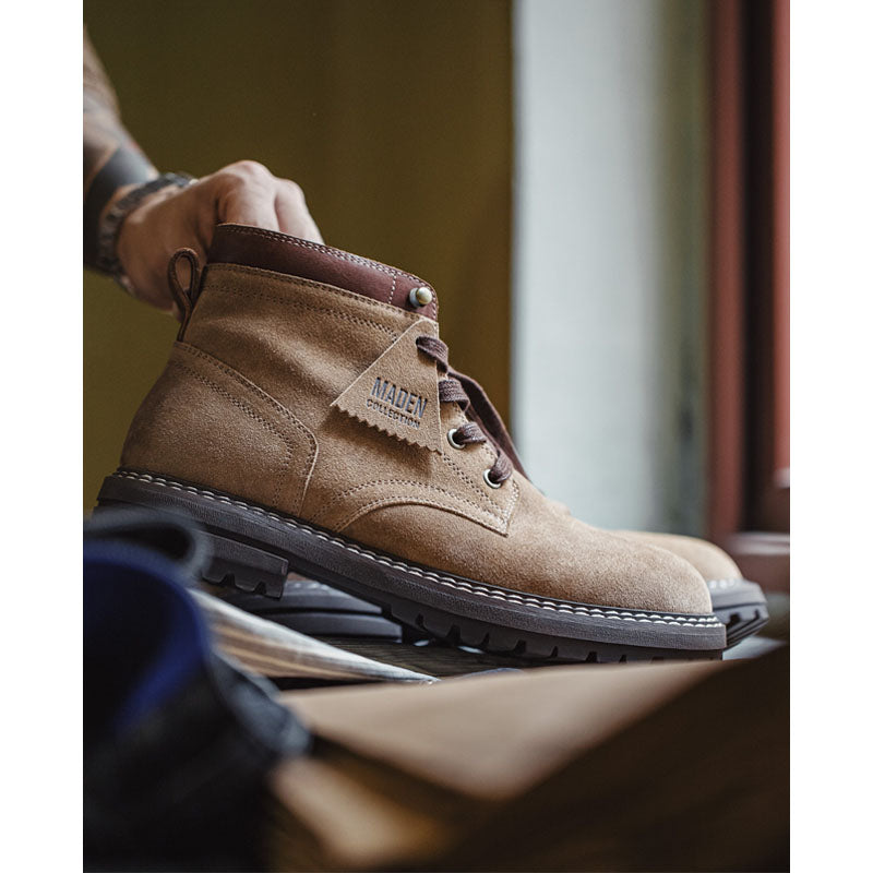 Gold plan cowhide x suede retro mid work boots