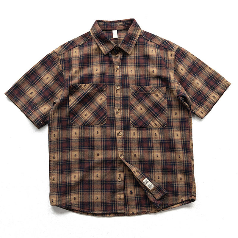 Classic check pattern short-sleeved shirt