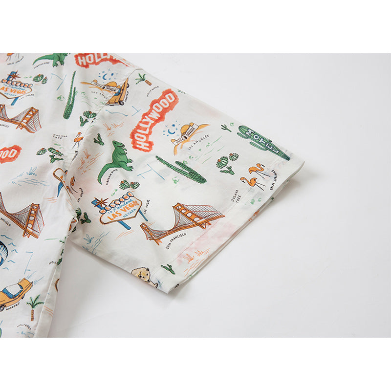 Retro Cartoon Print Hawaiian Short Sleeve Shirt