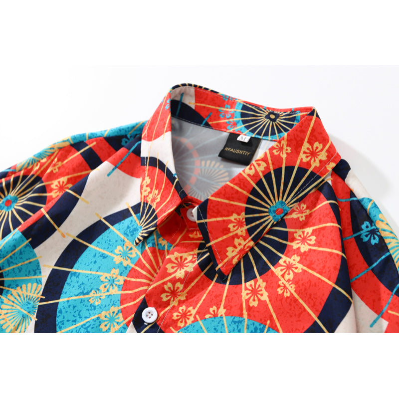 Autumn long-sleeved traditional print shirt
