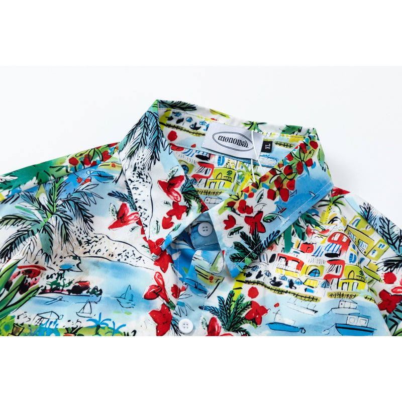 Summery Hawaiian floral short-sleeved shirt