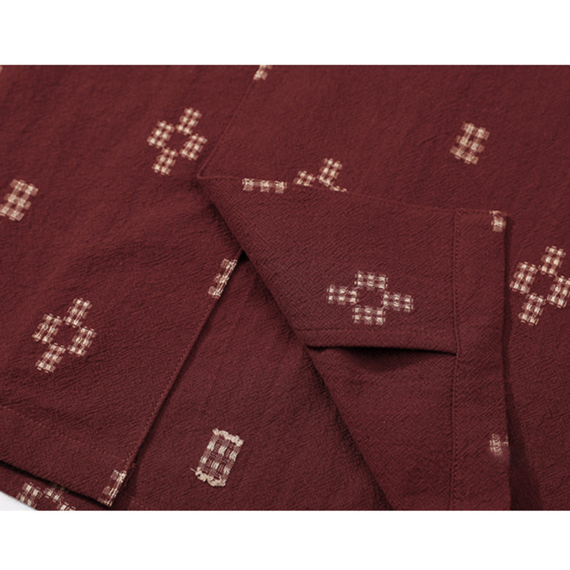 Sashiko-style jacquard cotton-linen short-sleeved shirt