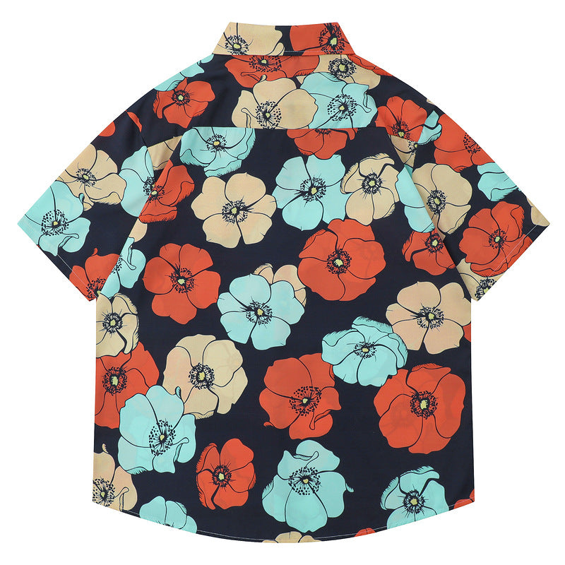 New summer color combination floral print short sleeve shirt