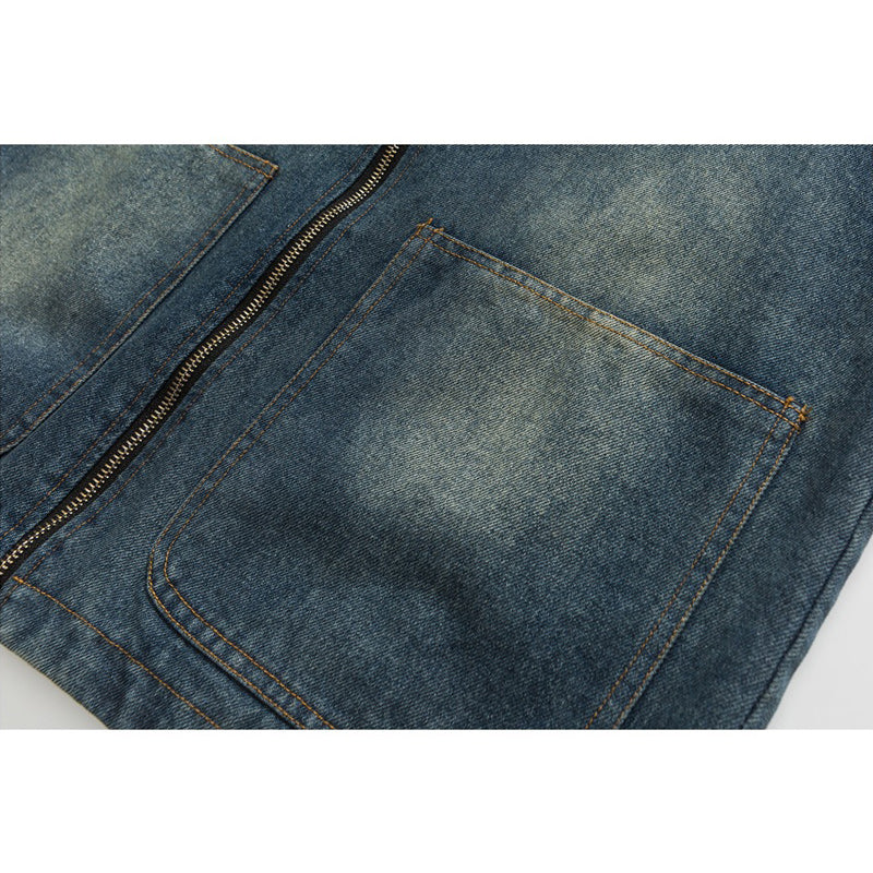 Reversible denim and check pattern 2-way vest