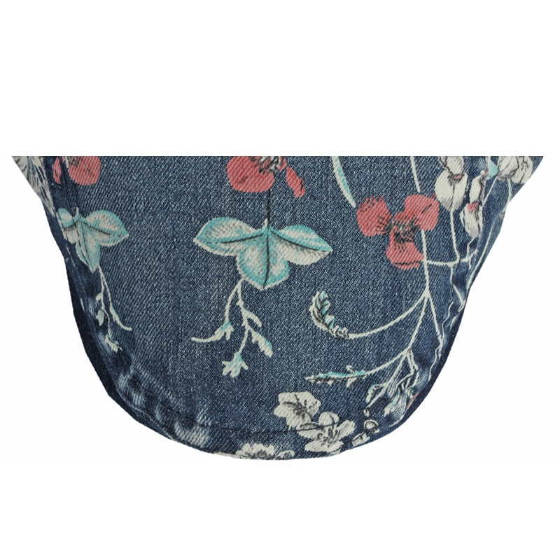 Ethnic print washed denim cap