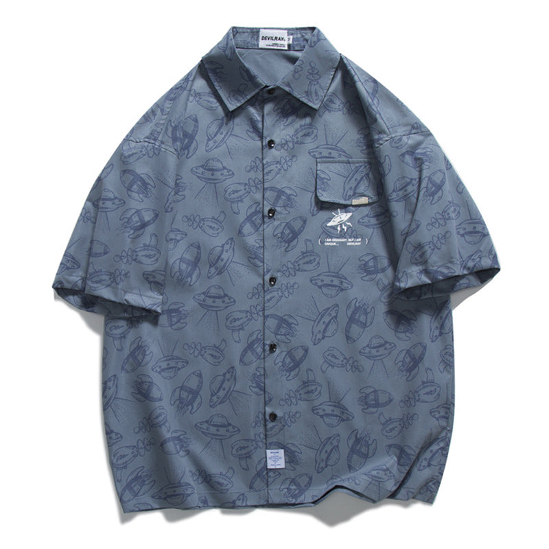 Retro all-over print aloha short-sleeved shirt