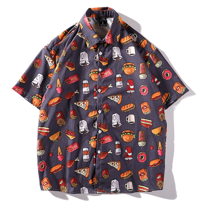 Lightweight Aloha Shirt with Turndown Collar and Fruit Print for Summer