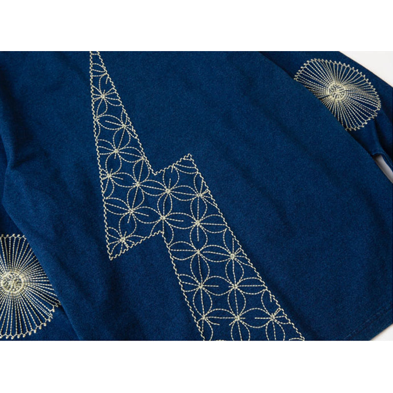 "Lightning" Indigo-dyed Navy Long-sleeved T-shirt