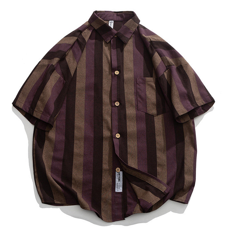 American casual color-matched striped short-sleeved shirt