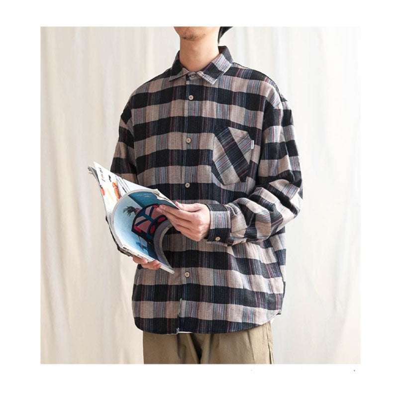 Jacquard colorful check long-sleeved shirt