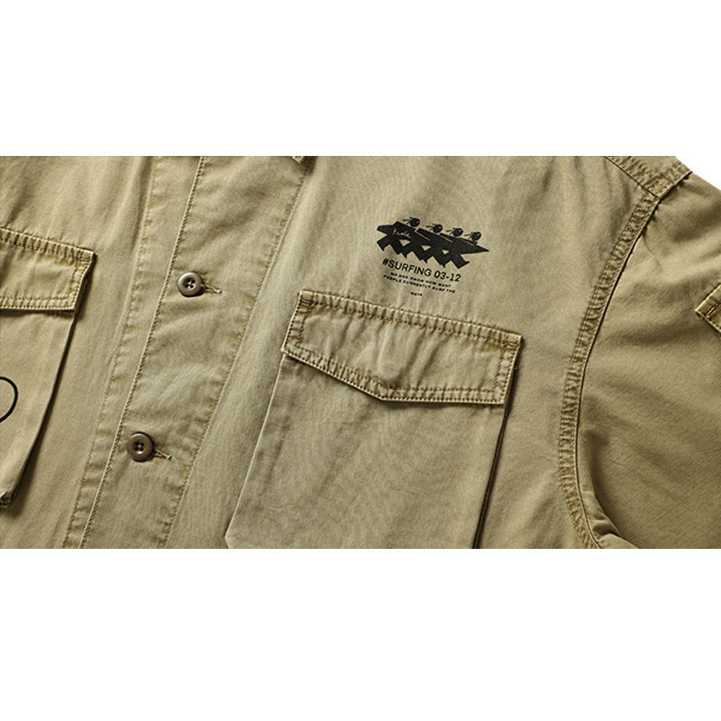 Multi-pocket American casual print jacket