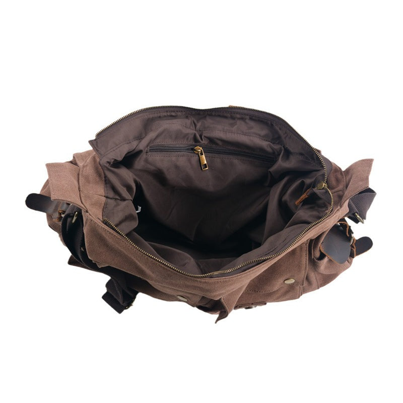Large capacity canvas and genuine leather messenger bag in five colors