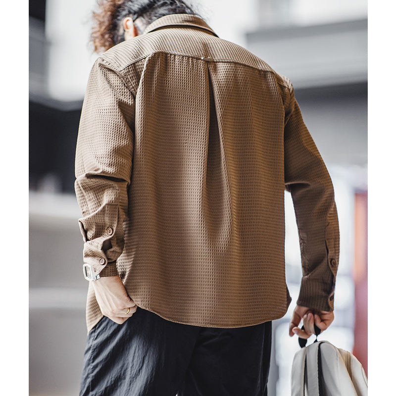 Two-tone waffle long-sleeved work shirt