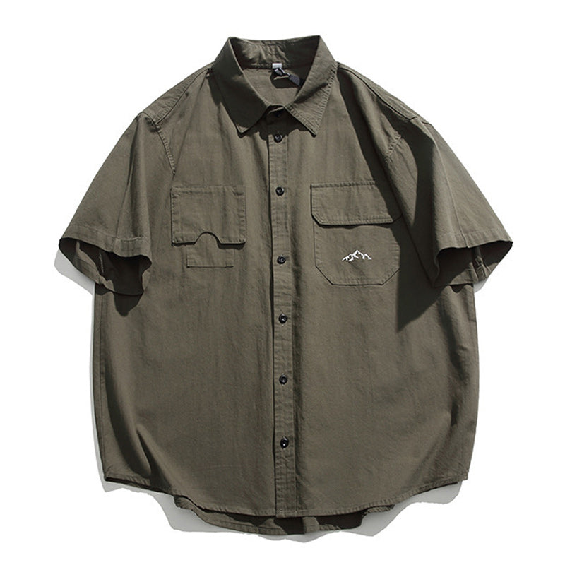 Solid color short-sleeved work shirt in four colors