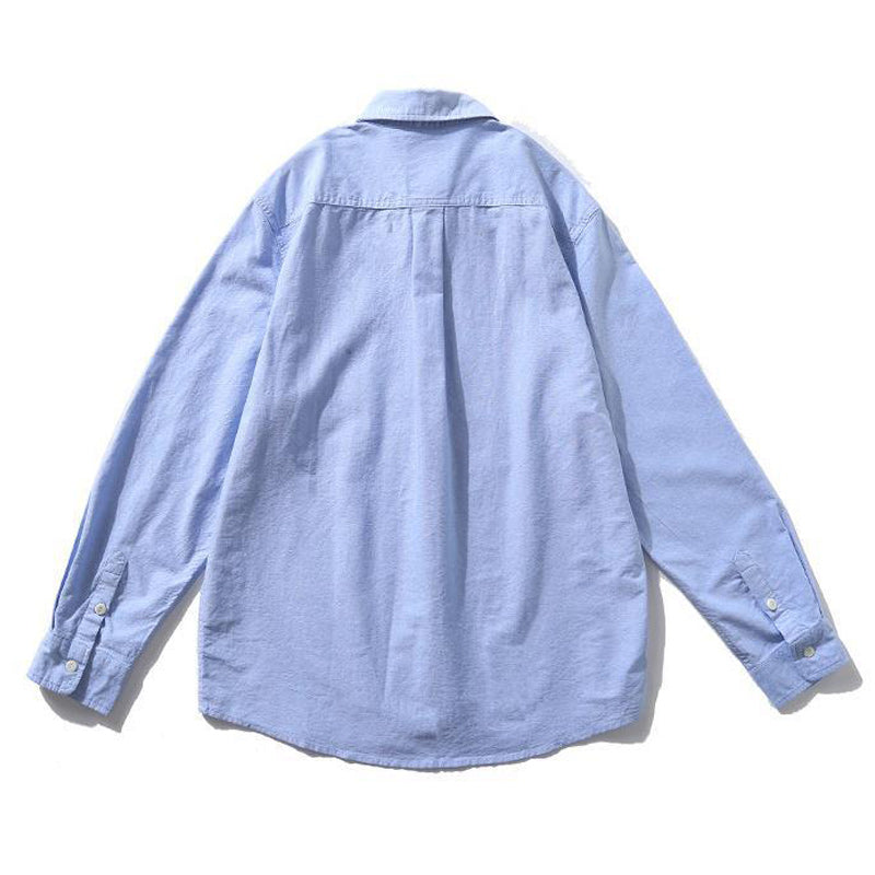 American casual plain classic blue long sleeve shirt