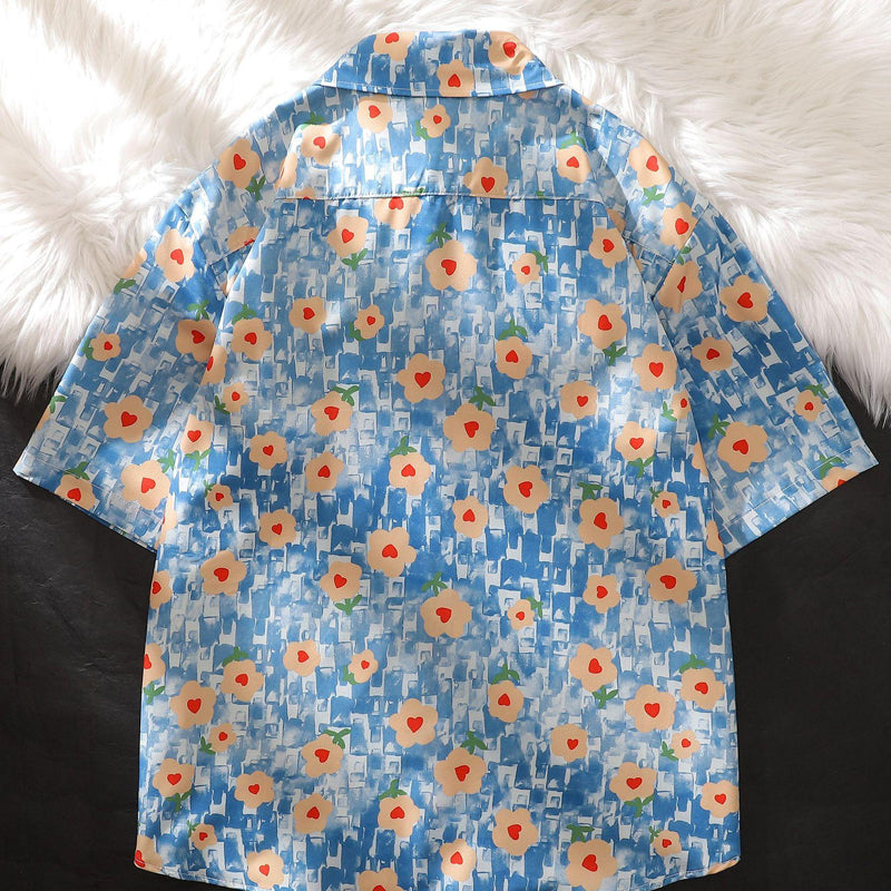 New Summer Floral Print Short Sleeve Shirt