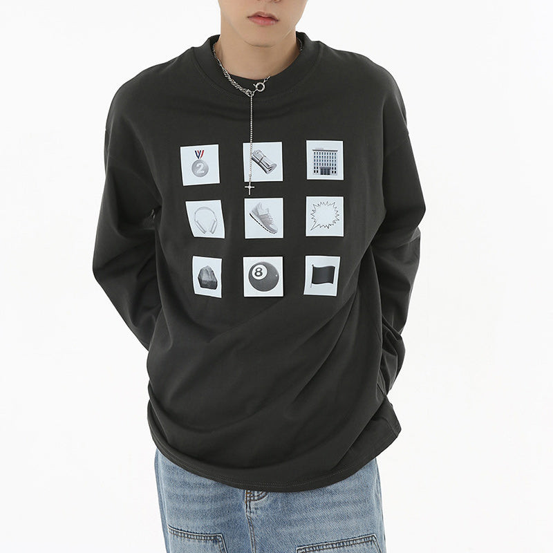 American casual print three-color long-sleeved T-shirt