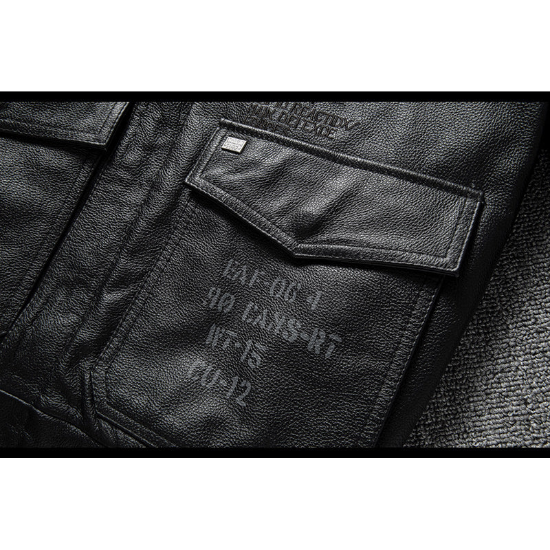 Leather flight jacket with Indian embroidery badge