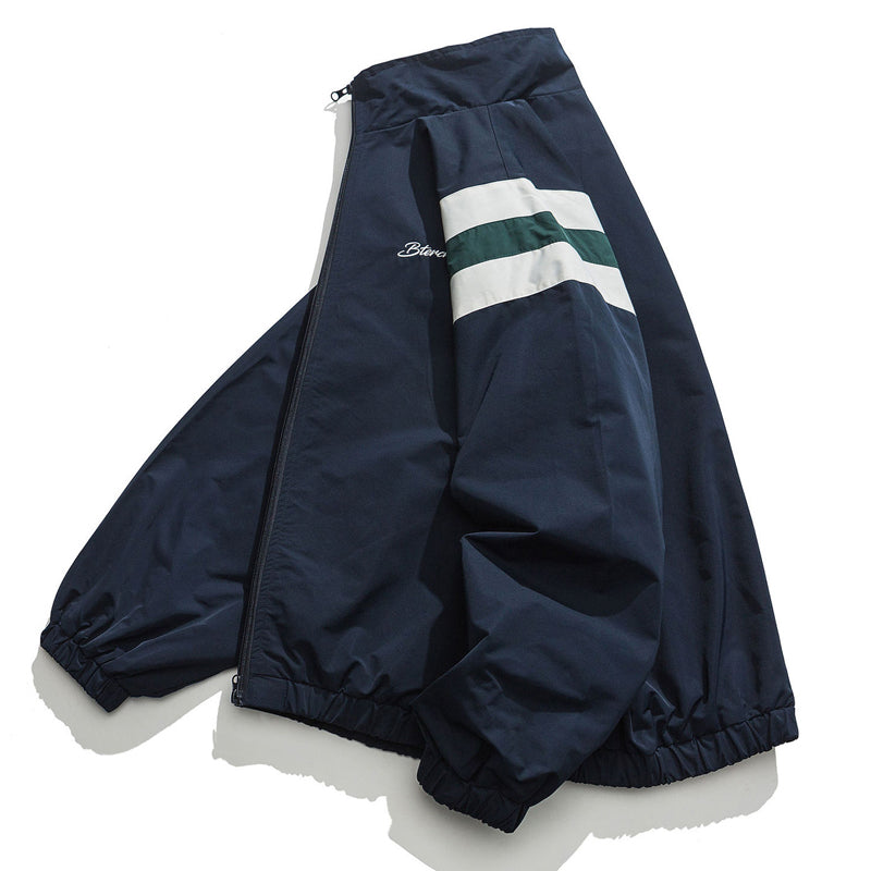 Vintage alphabet jacket with stand-up collar and zipper