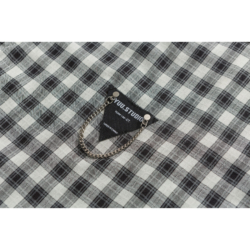 Cuban neck plaid work shirt with pocket