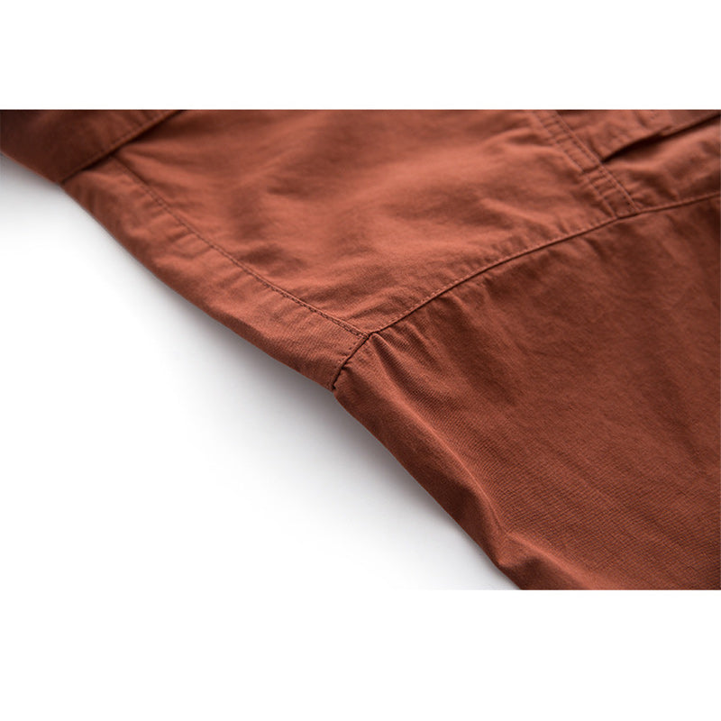 Multi-pocket plain work short-sleeved shirt