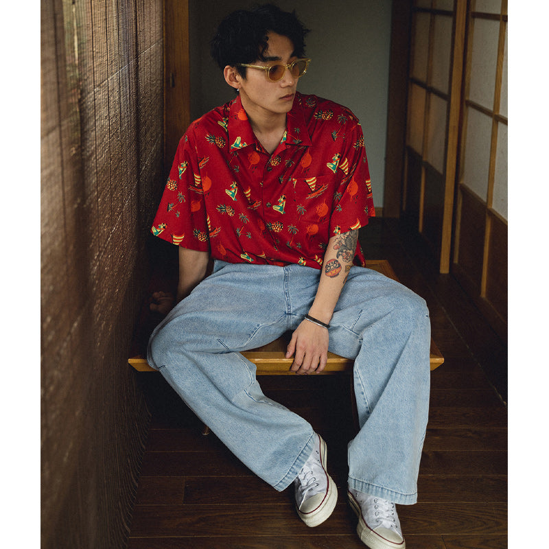 Hawaii Yacht Print Short Sleeve Shirt
