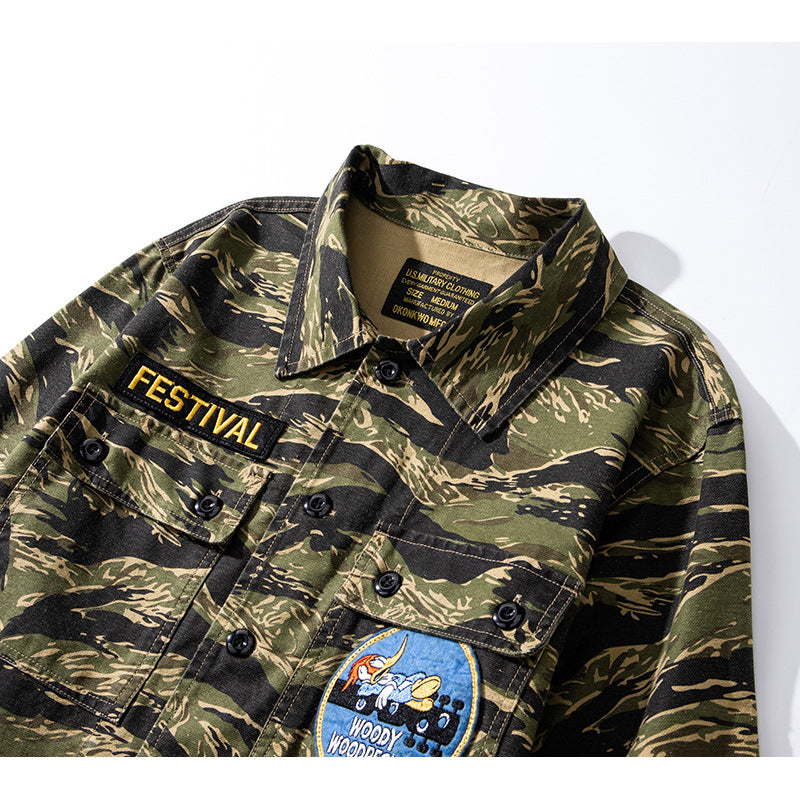 American casual coverall with Woodpecker embroidered badge