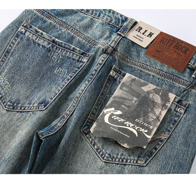 13.5 oz 100% cotton washed old straight jeans