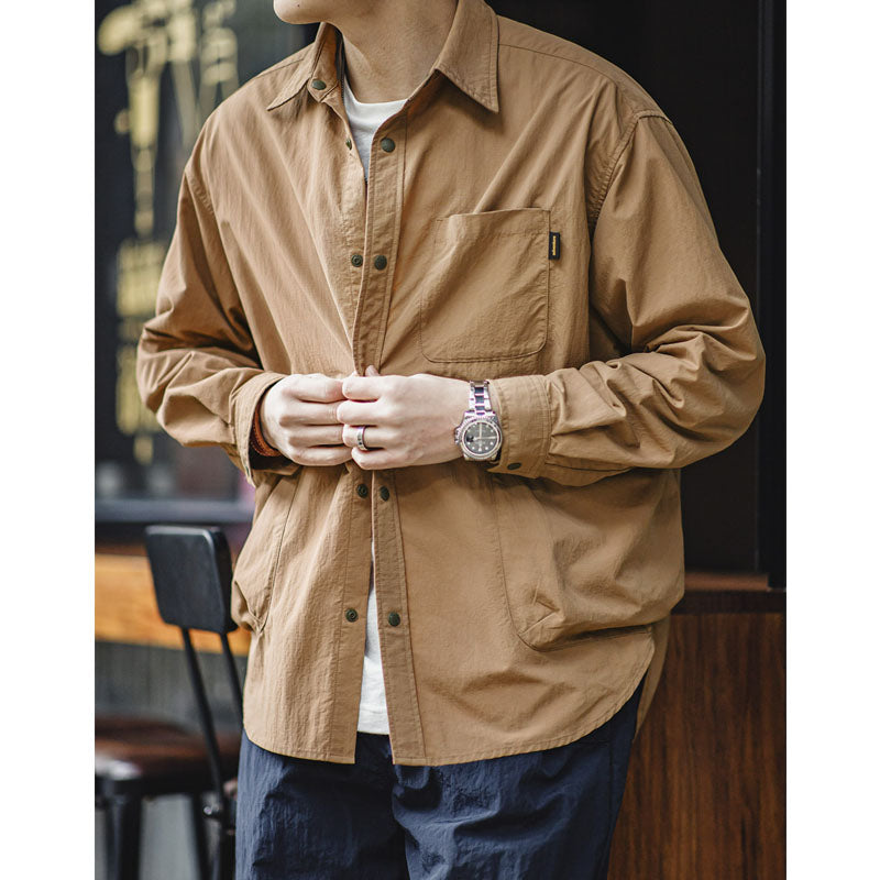 Water-repellent checked Taslon fabric work shirt