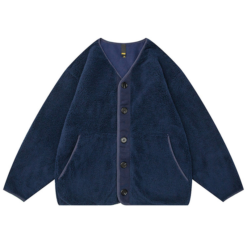 No-collar base, loose-fitting, warm fleece jacket