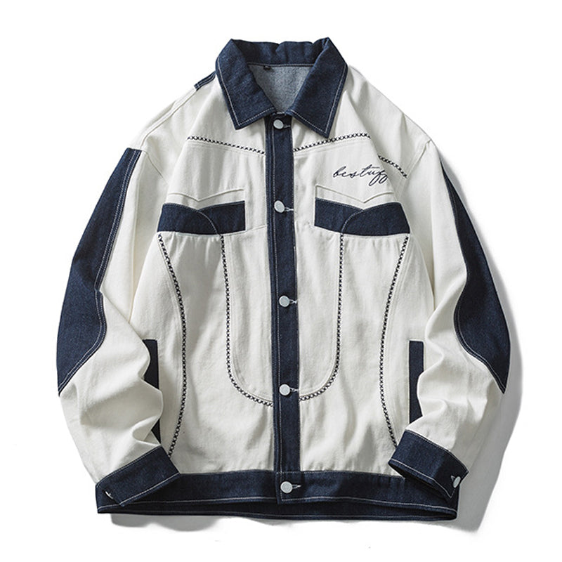 Denim switch embroidered American casual jacket
