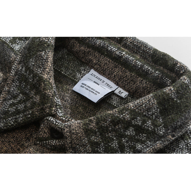 Ethnic NAVAJO all-over print wool blend tweed overshirt