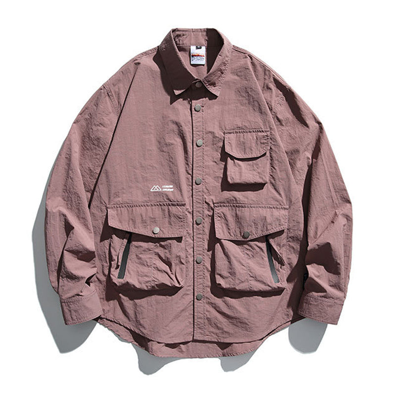 New Spring Collection: Solid Color Overalls with Multi-Pocket Long Sleeve Shirt