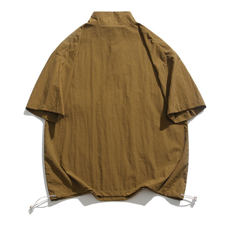 Fashion stand collar pocket short sleeve shirt