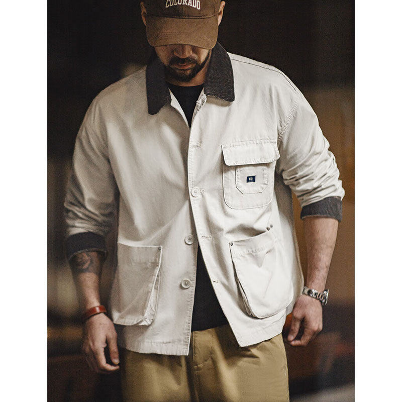 Safari jacket with corduroy collar and cuffs