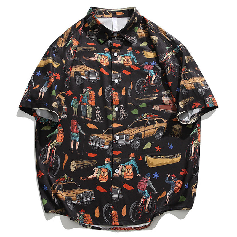 "Traveler" Print Aloha Shirt